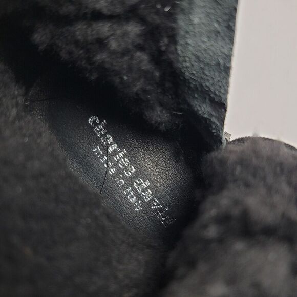 Charles David Reno Black Leather Faux Fur Buckle Side Zip Mid Ankle Boots Sz 38 - Picture 5 of 14